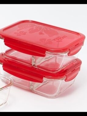 LocknLock Set of 2 Rectangle Glass Food Storage Dishes with Divider & Lids